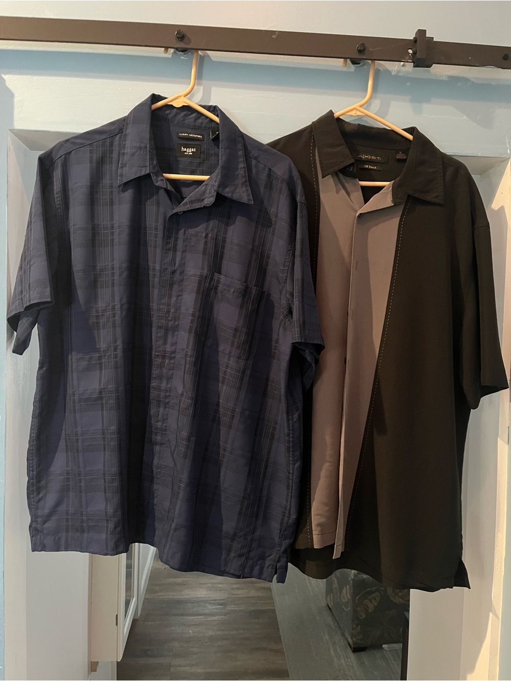 Mens Short-Sleeve Button-Down Shirt Set Black & Blue XL